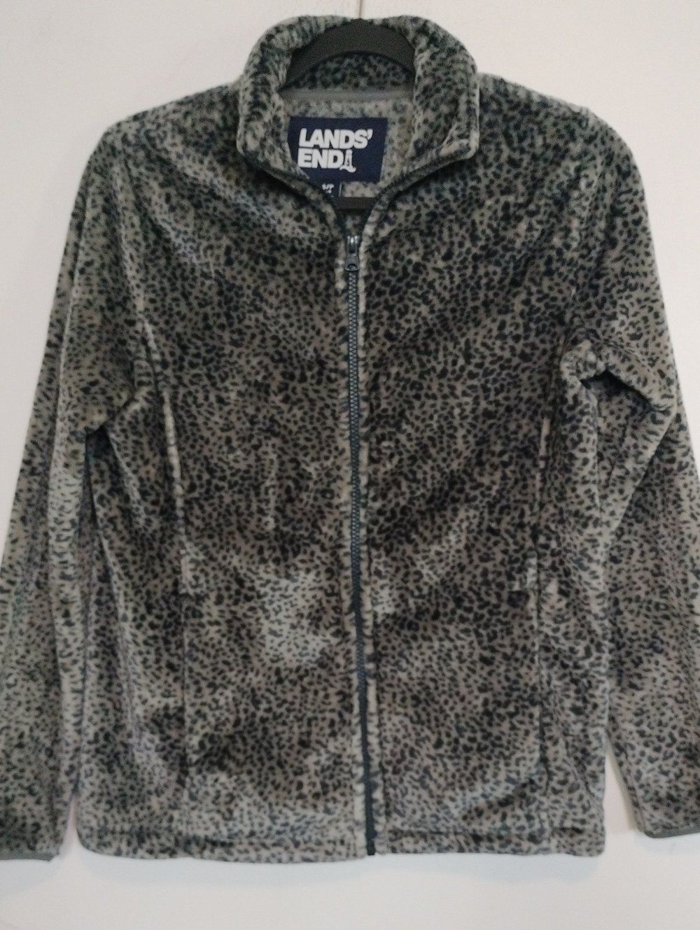 Land's End Grey Leopard Print Fleece Jacket Size S 6-8